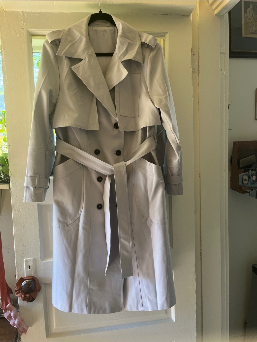 Classic Women's Light Gray Trench Coat with Belt